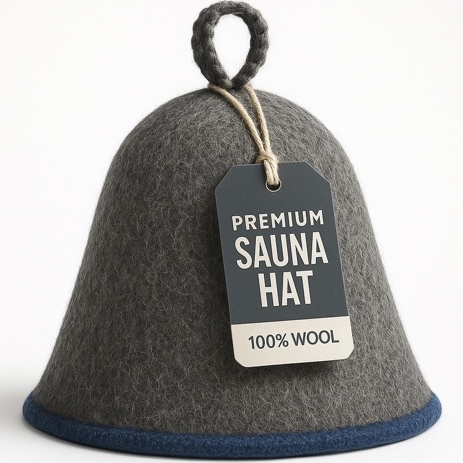Divelux premium sauna hat grey-blue, front view, heat-resistant wool for comfortable sessions
