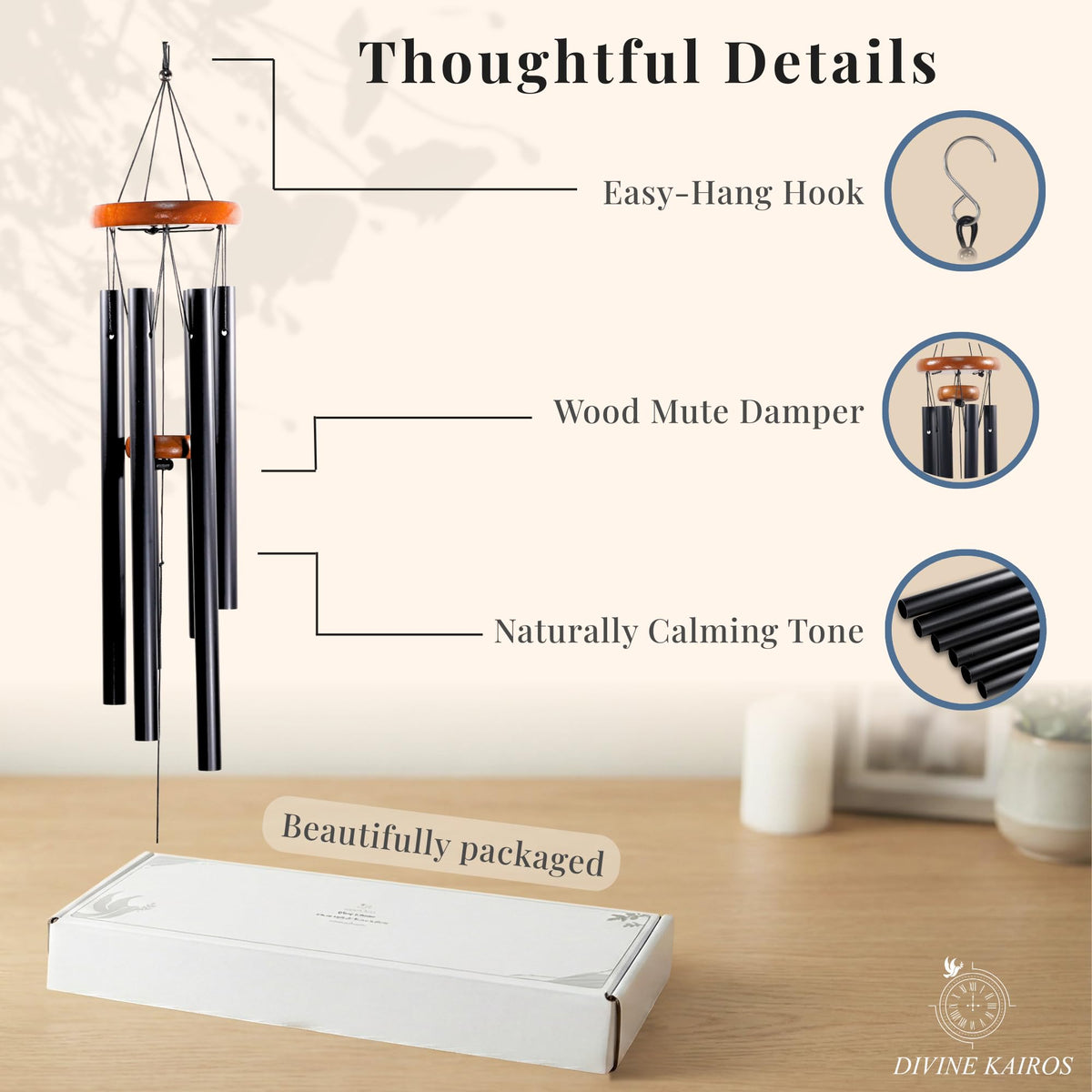 DIVINE KAIROS chime tubes close-up showing soothing outdoor tone