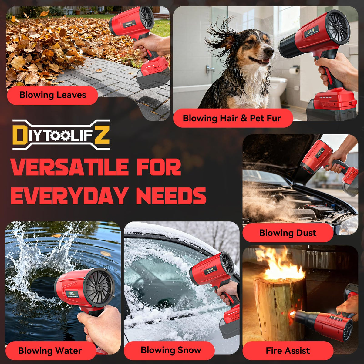 DIYtoolifz versatile mini blower clears dust and pet hair efficiently.