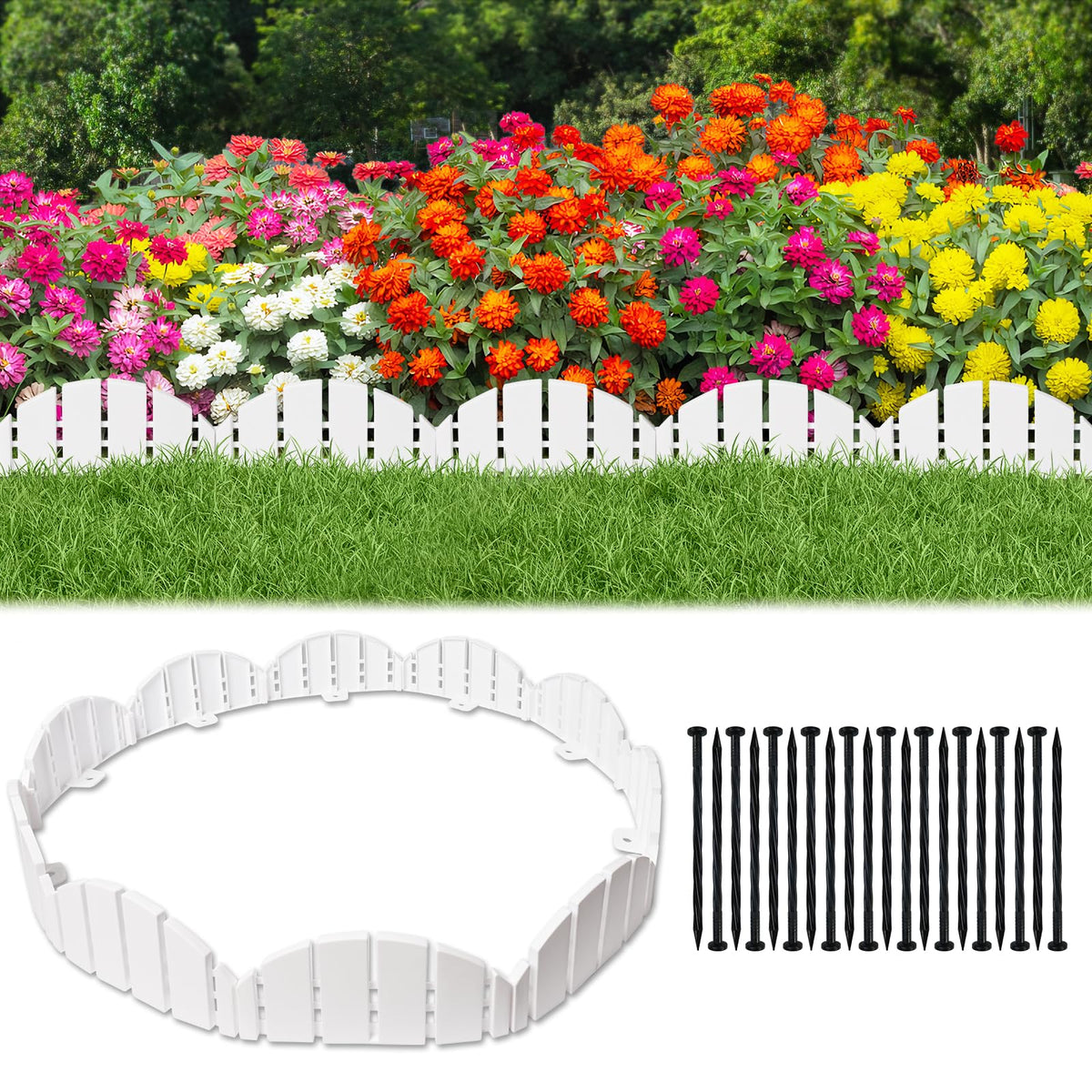 DJKFAEK white garden edging border with interlocking design for tidy flower beds.