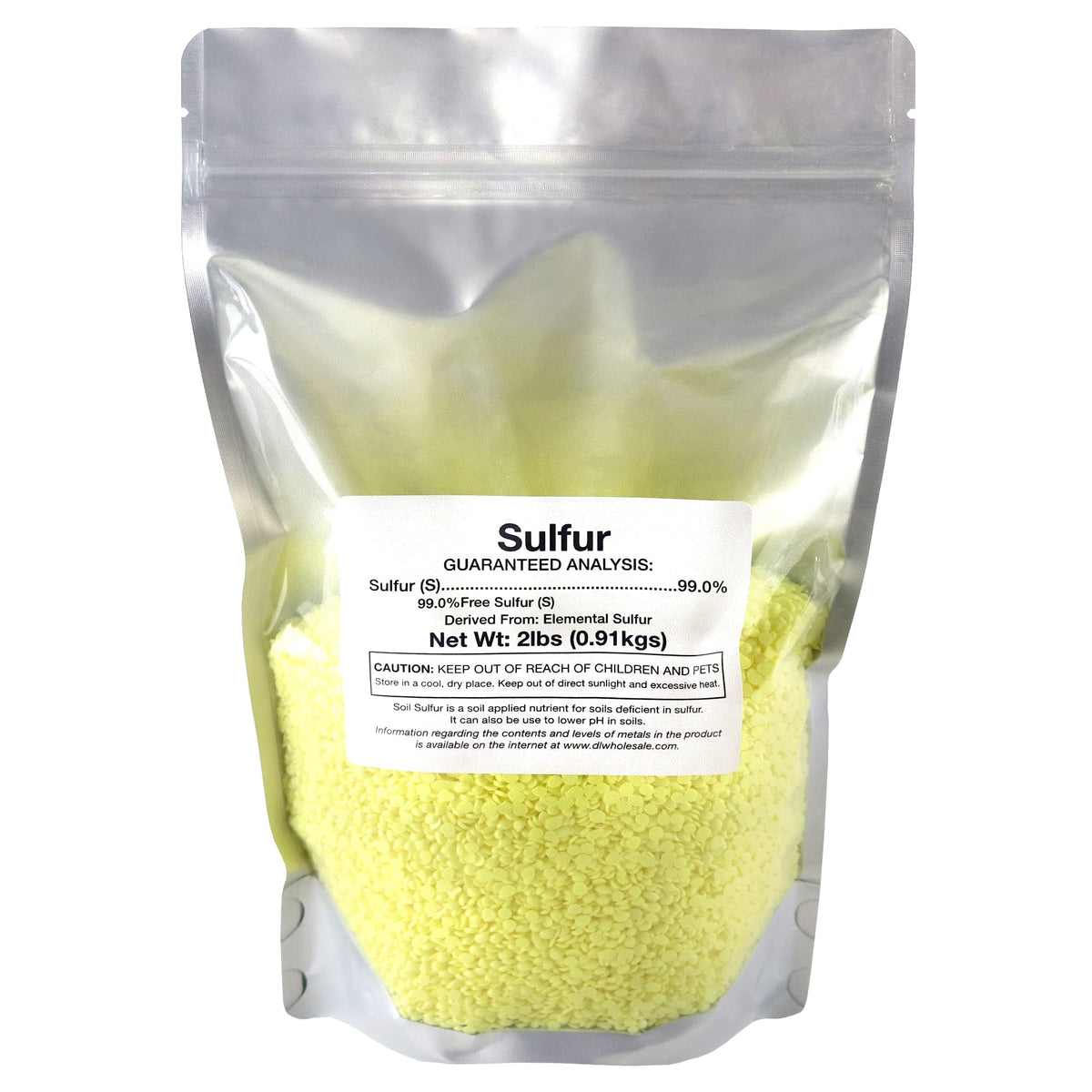 DL Wholesale sulfur bag 2lb crystals support soil conditioning for organic gardens.