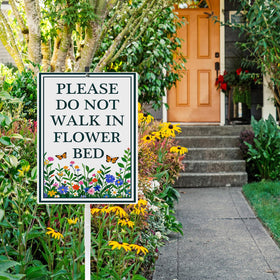 Dlonvoh do not walk flower bed sign with reflective surface enhances visibility.