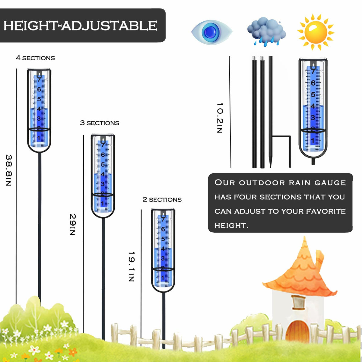 DLUCKY metal stakes assemble to stabilize the gauge in wind