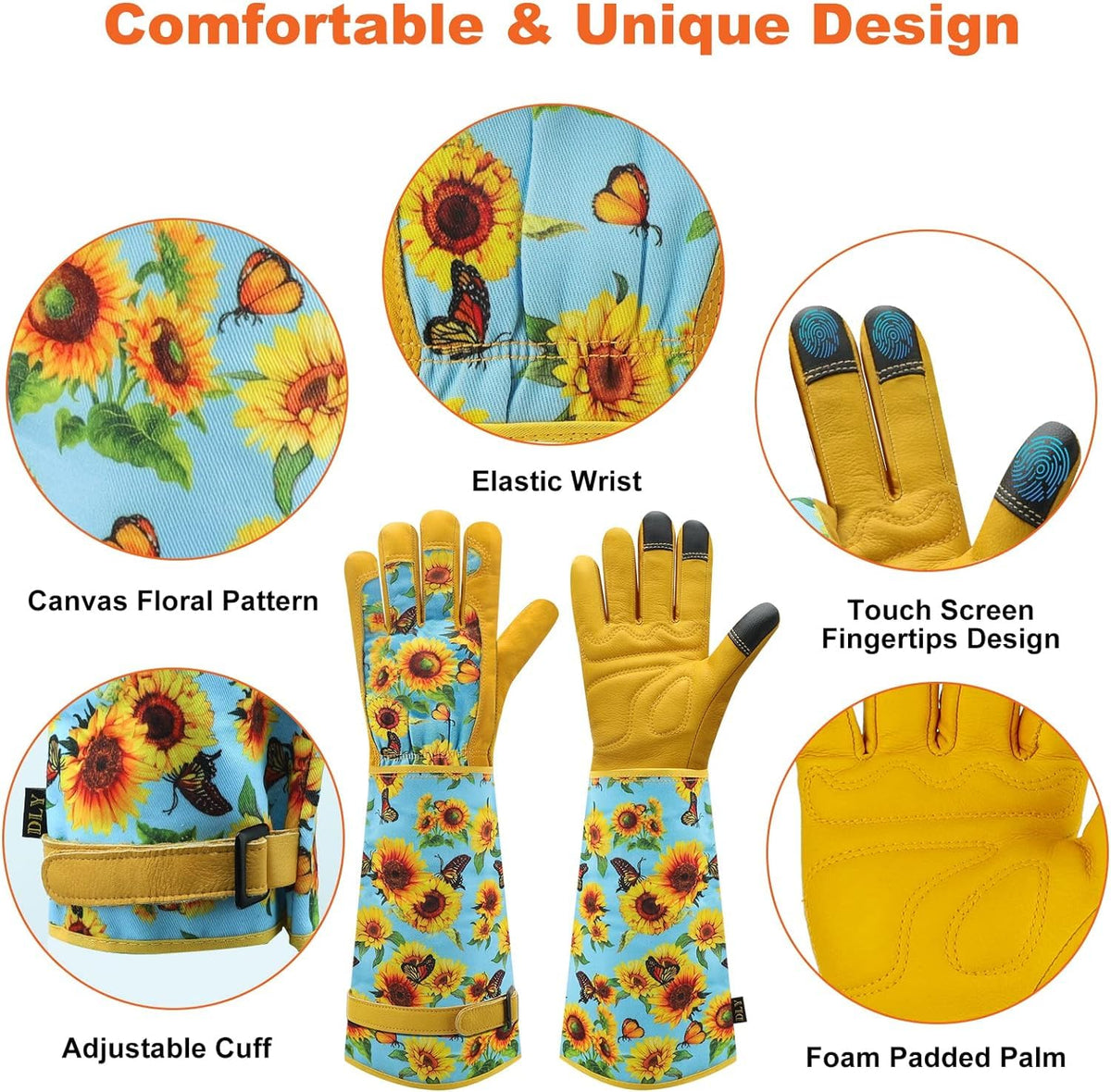 DLY gardening gloves with breathable canvas back for all-day comfort.
