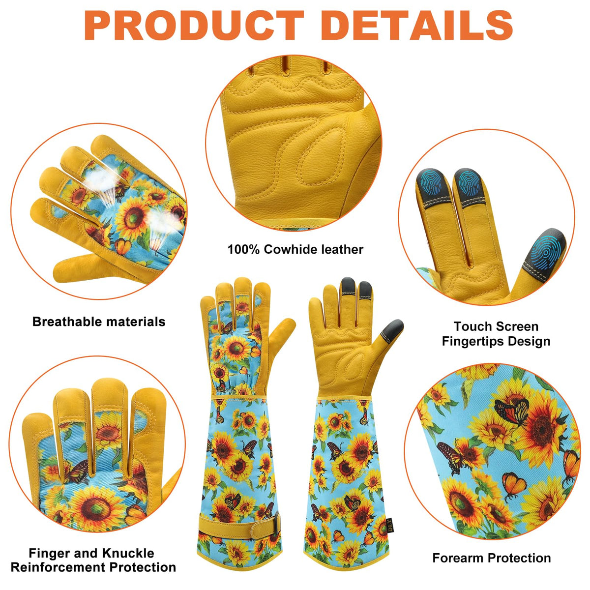 DLY cowhide leather palms highlight durability for demanding gardening tasks.