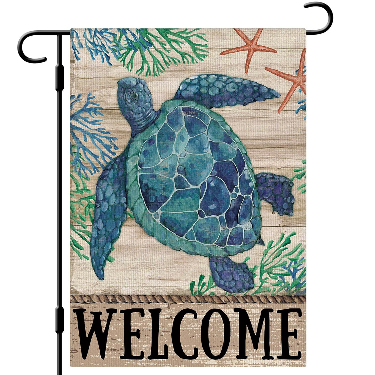 Dlzdn welcome sea turtle flag in burlap texture for durable outdoor display.