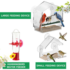Dmcohat small window feeder suited for balconies and small birds with easy indoors viewing.
