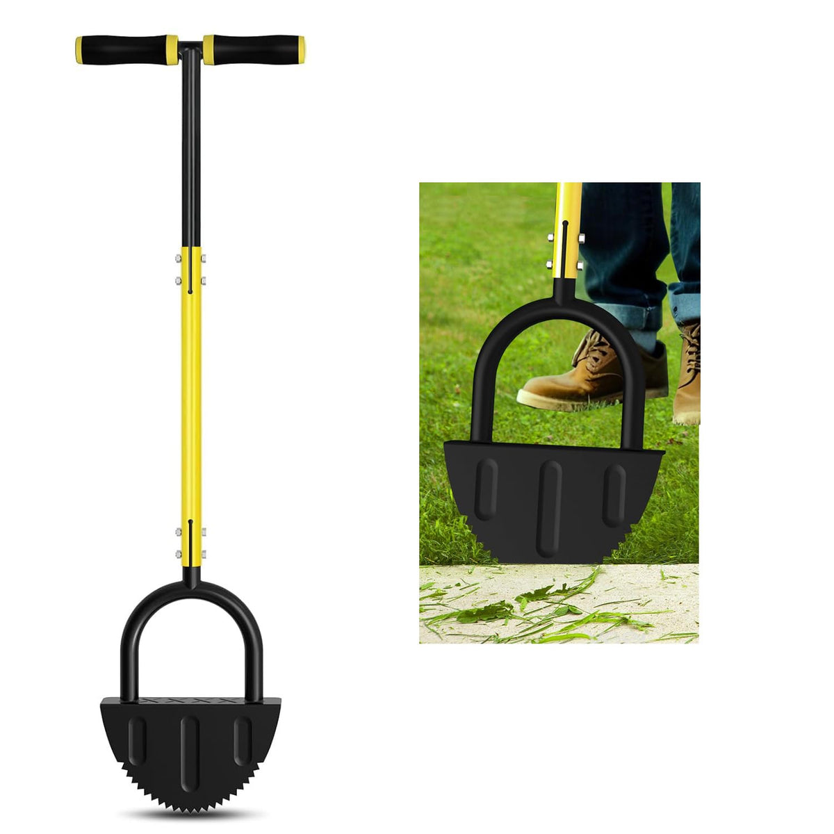 DMHMXZ lawn edger with T-Grip for precise edging along sidewalks and borders.