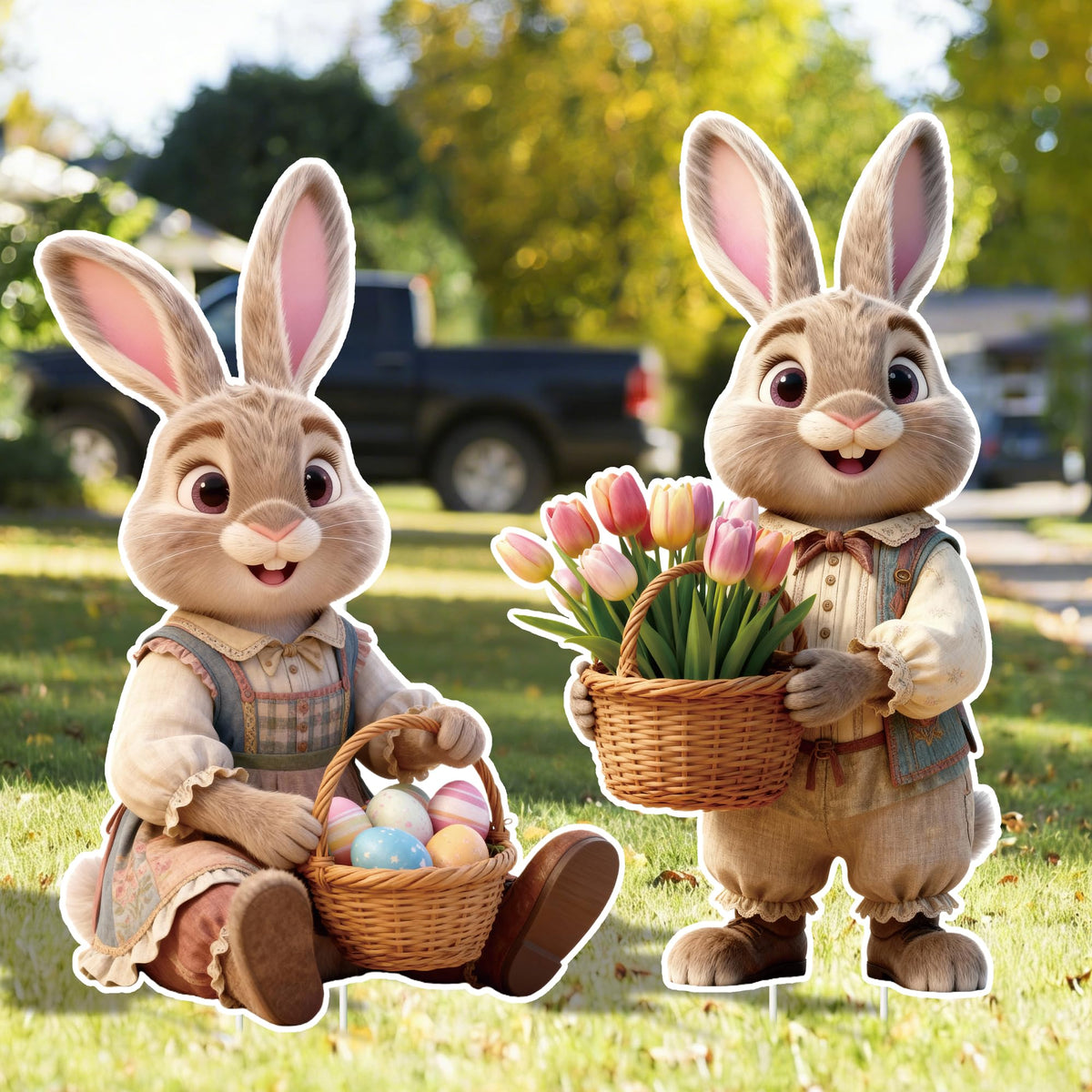 DMIGHT bunny yard signs are weatherproof for lasting spring decor.