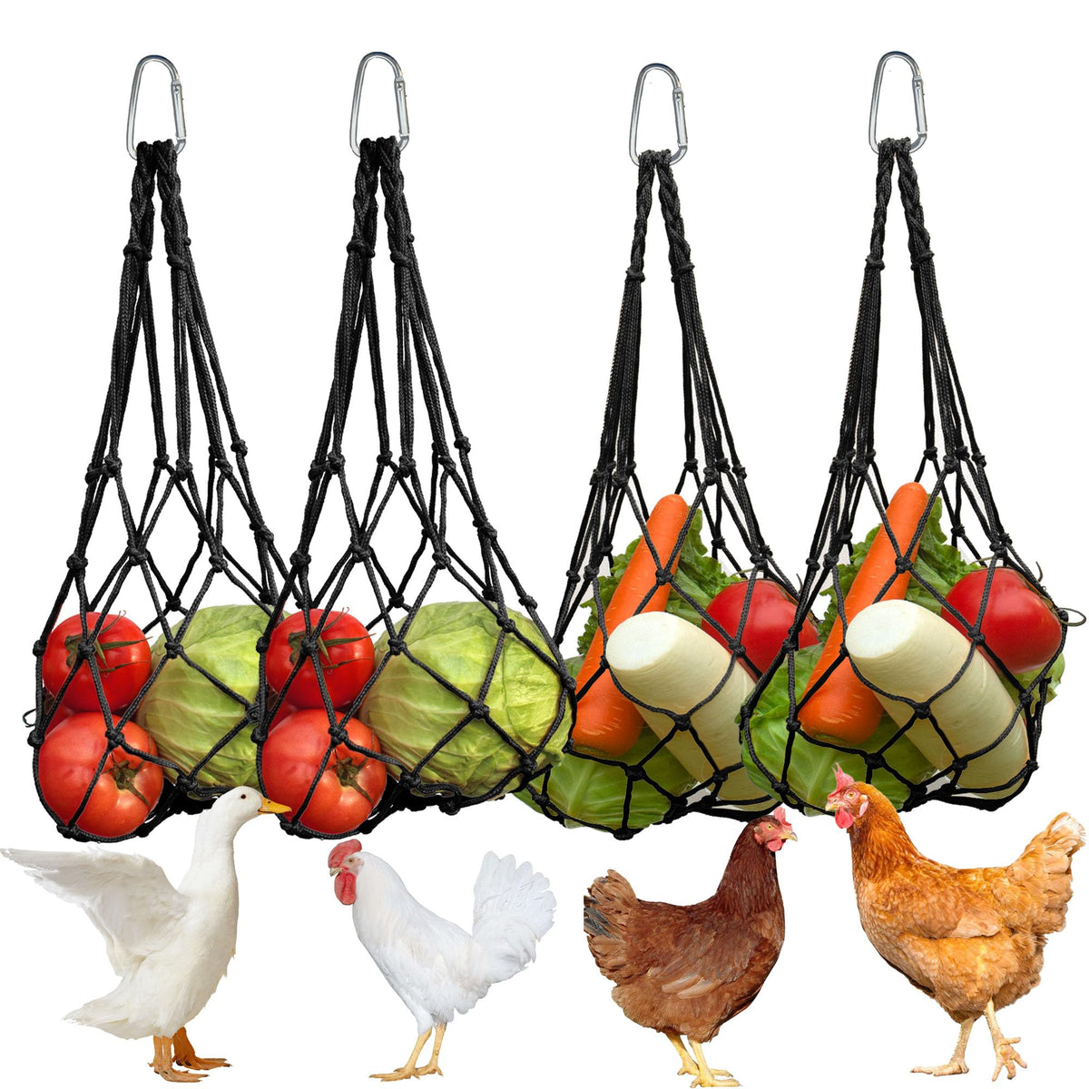 DMIMIA chicken hanging feeder with four vegetable nets for sustainable foraging in the coop