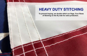 Flag features double stitching and extra fly-edge rows for wind resilience