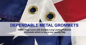 DMSE flag with dual grommets for secure pole mounting