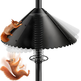 DMTXCRP metal squirrel baffle shields round pole bird feeder from pests.