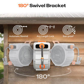 Dmzosmd 180-degree swivel bracket allows flexible hose direction.