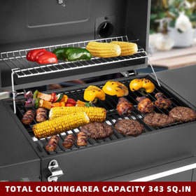 DNKMOR porcelain-enameled grates for even searing and flavor retention.