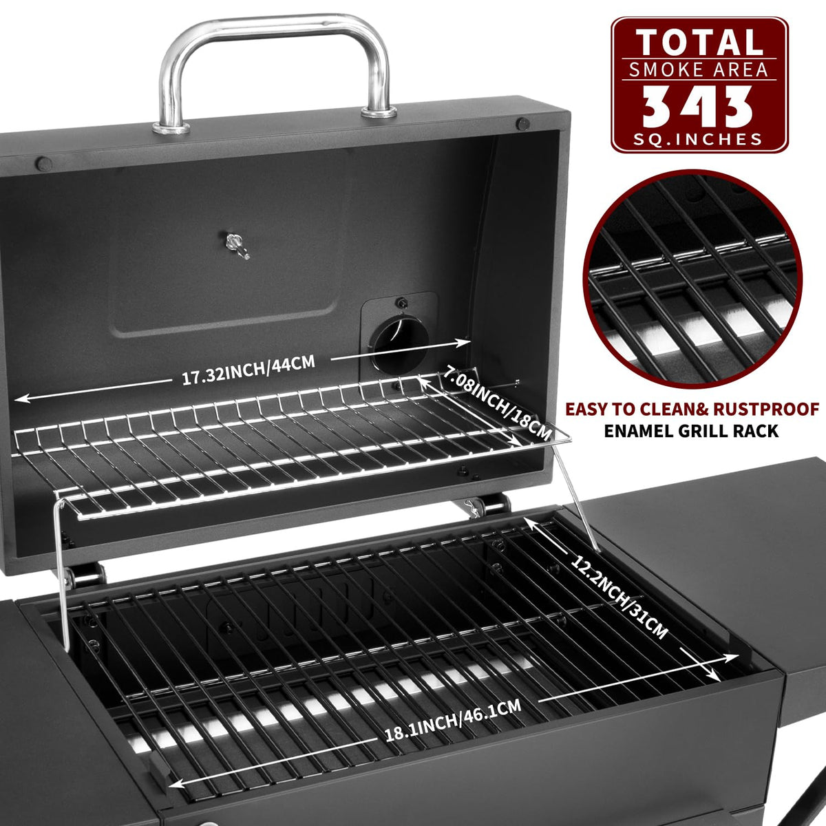 DNKMOR removable ash pan eases cleanup after cooking sessions.