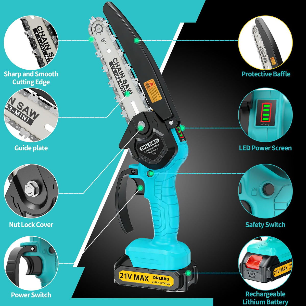 DNLBBO Mini Chainsaw packaging-storage emphasizes compact design for home garages