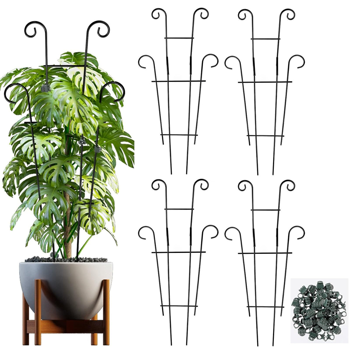 Dntorx 25.6-inch plant trellis, four-pack, sturdy support for climbing plants.