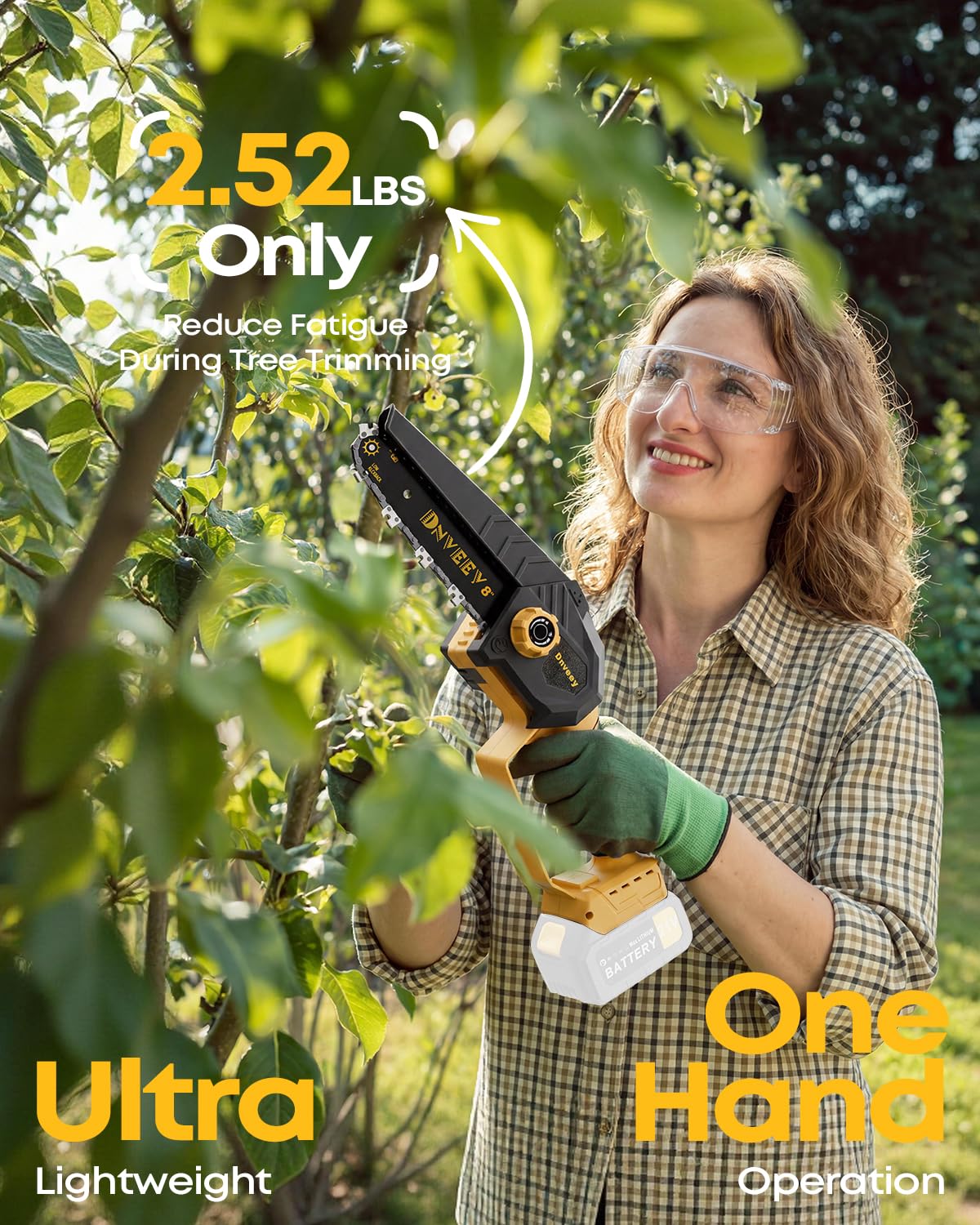Dnveey includes two high-hardness chains for fast, clean cuts.