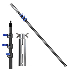 DOBEN carbon fiber pool pole extended to 16 feet for high-reach cleaning tasks.