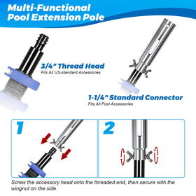 Ideal for reaching corners and tight spots around the pool.