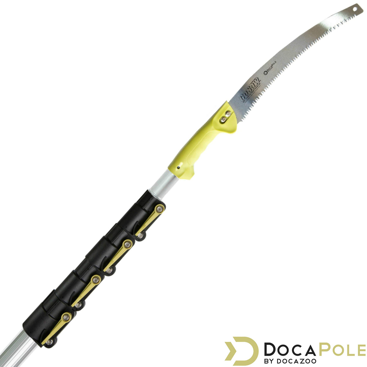 DOCAZOO pole saw in action for precise limb cuts at height.
