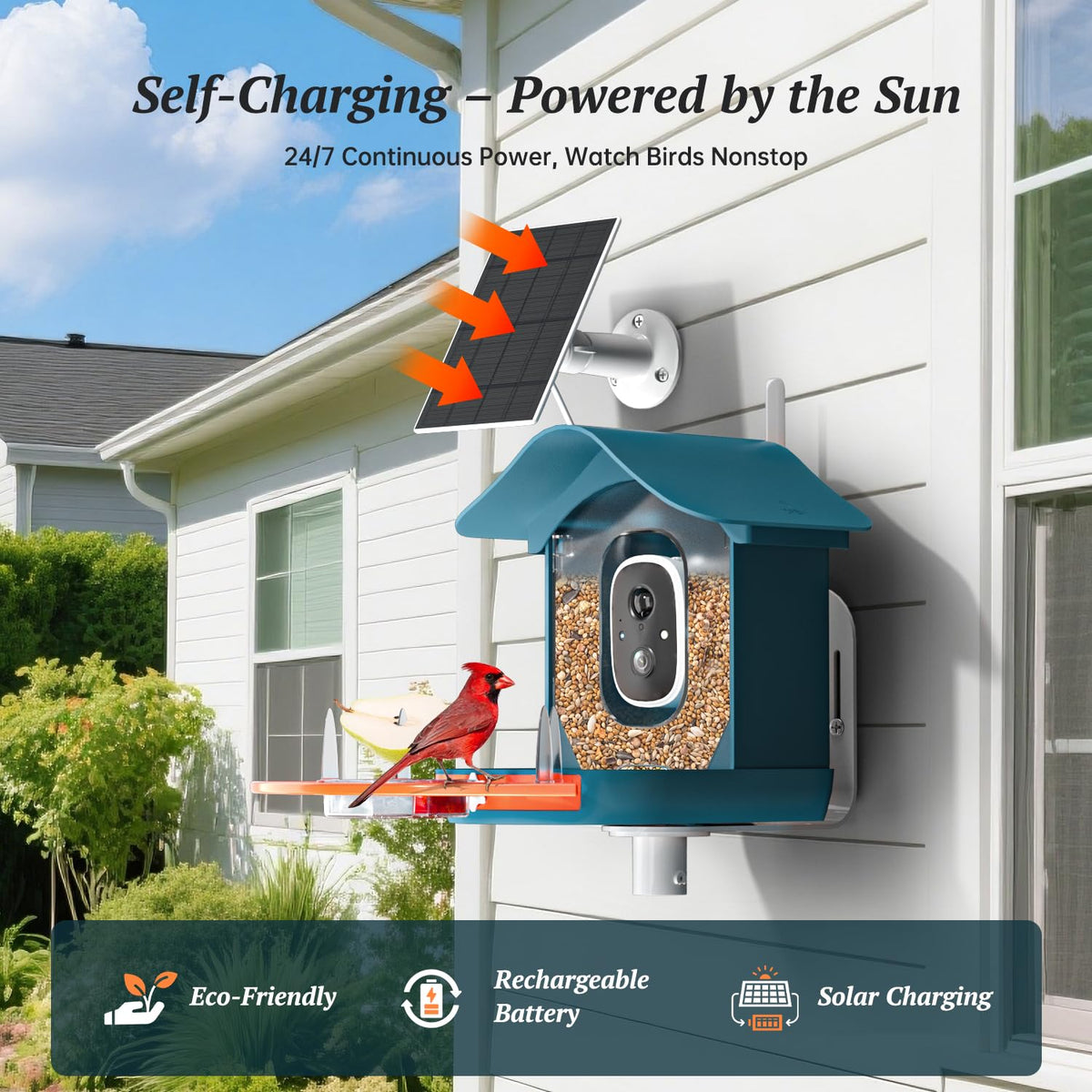DOCOON bird feeder solar panel powers outdoor camera usage