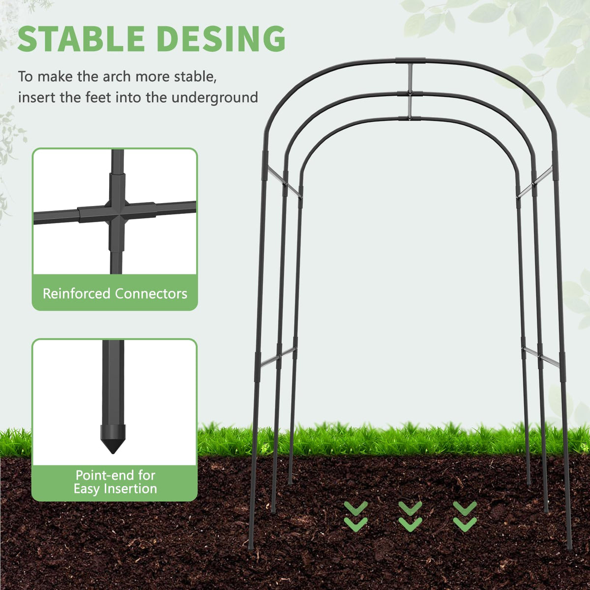 DoCred trellis overview arch shot highlights open design for climbing vines.