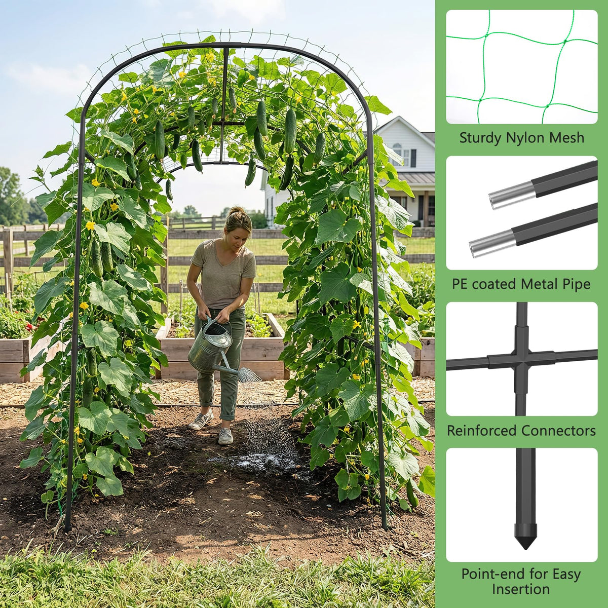 DoCred vertical gardening arch saves space and supports growth.