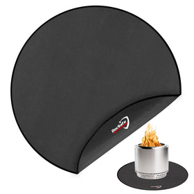 DocSafe 42-inch round fire pit mat protecting deck from embers and spills.