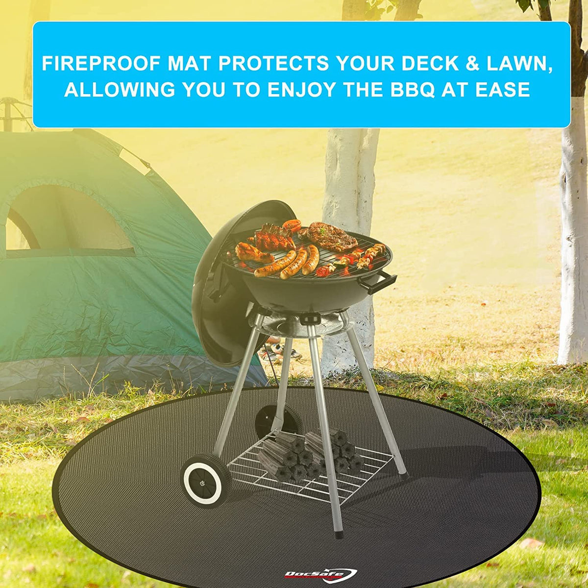 DocSafe mat protecting grass and patio during outdoor gathering.