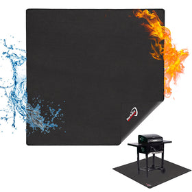 DocSafe under-grill mat protecting a deck from embers and stains.