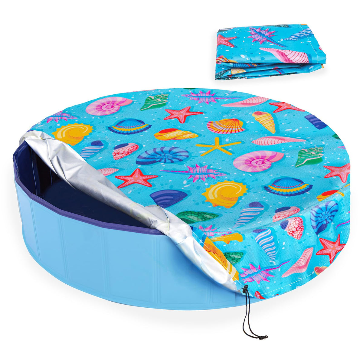 Docuwee round dog pool cover 48-inch starfish pattern protects water from debris