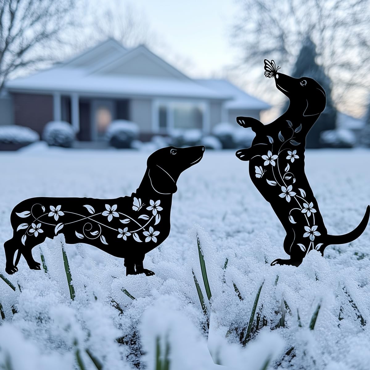 Doesen garden decor dachshund silhouette enhances patios, lawns, and porches.