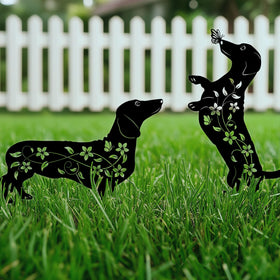 Doesen metal dog garden decor black silhouette elevates yard art.