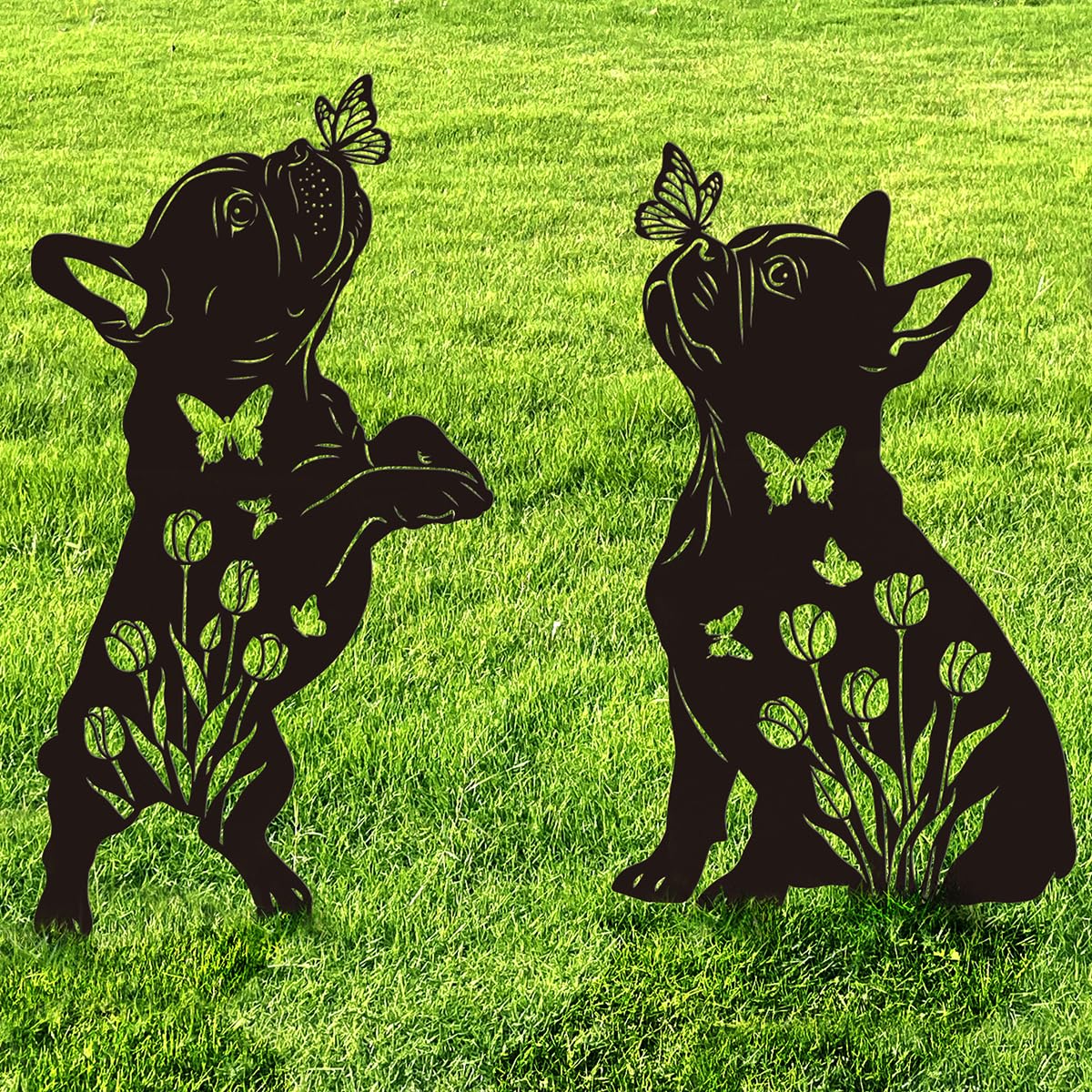 Doesen metal French Bulldog silhouette garden decor adds year-round curb appeal.