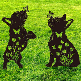 Doesen metal French Bulldog silhouette garden decor adds year-round curb appeal.