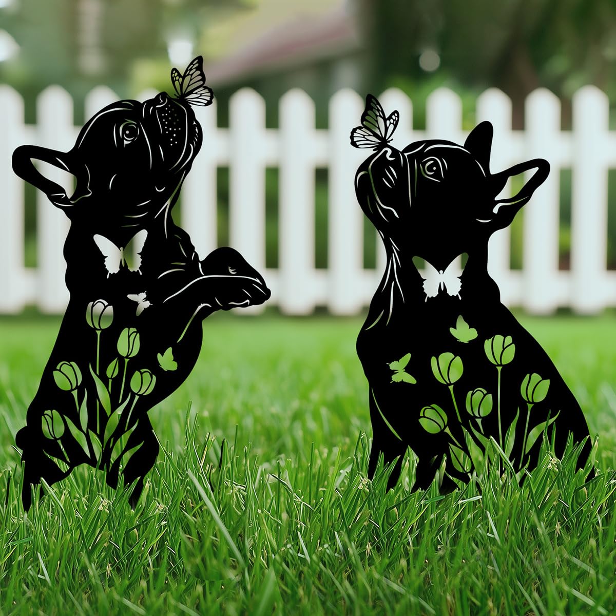 Doesen black metal bulldog yard art silhouette becomes a lawn focal point.