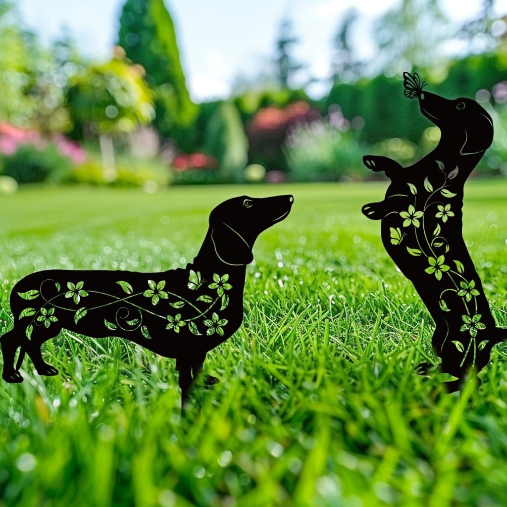 Doesen outdoor dachshund ornament resists wind and rain for long-lasting display.