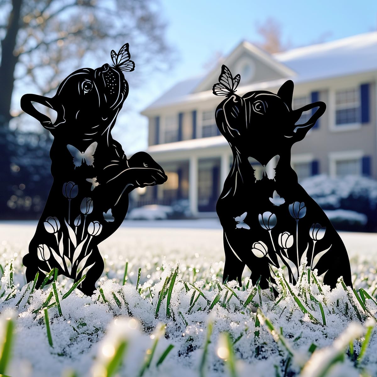 Doesen patio-friendly yard stake adds playful canine charm.