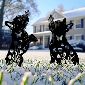 Doesen patio-friendly yard stake adds playful canine charm.