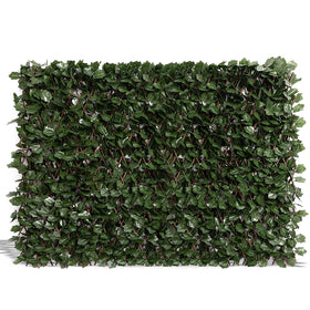 DOEWORKS expandable fence with faux ivy panel, closed view for instant privacy.