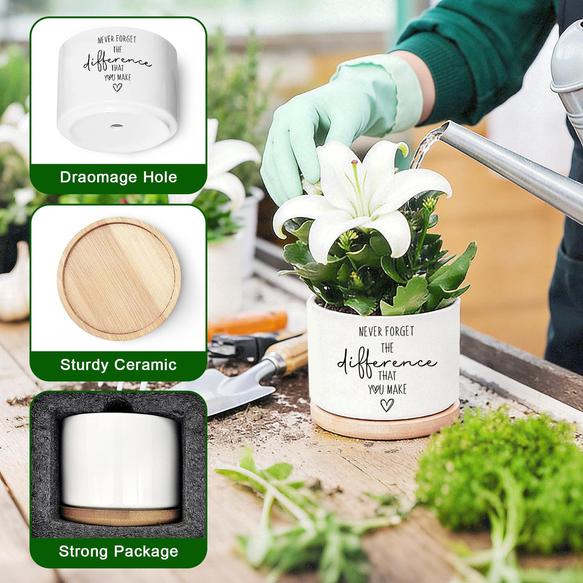 DOFAFALA planter shows built-in drainage hole for healthy plant care.