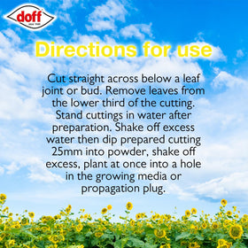 Doff Hormone Rooting Powder with cuttings showing growth potential