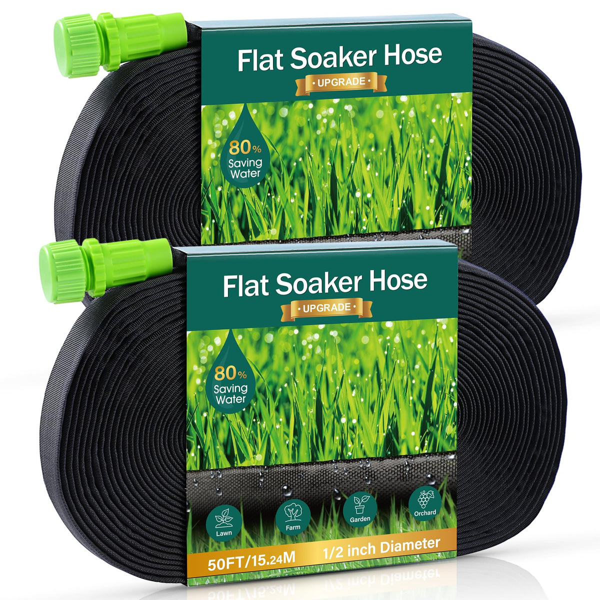 DOFOWORK flat soaker hose laid in a garden bed for efficient irrigation.