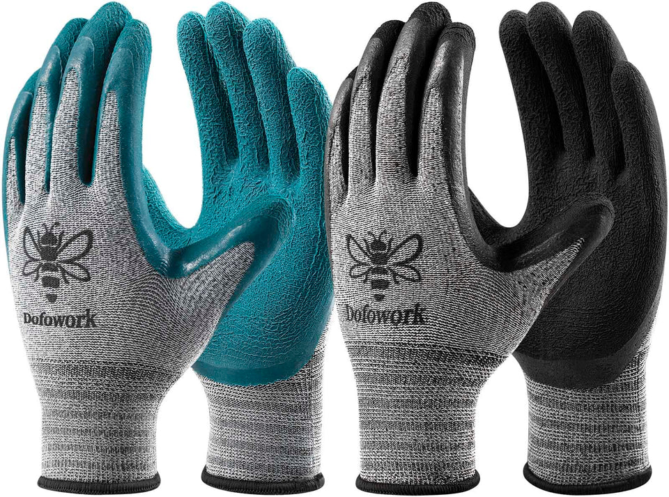 DOFOWORK gardening gloves breathable latex palm for cool, dry hands during gardening.