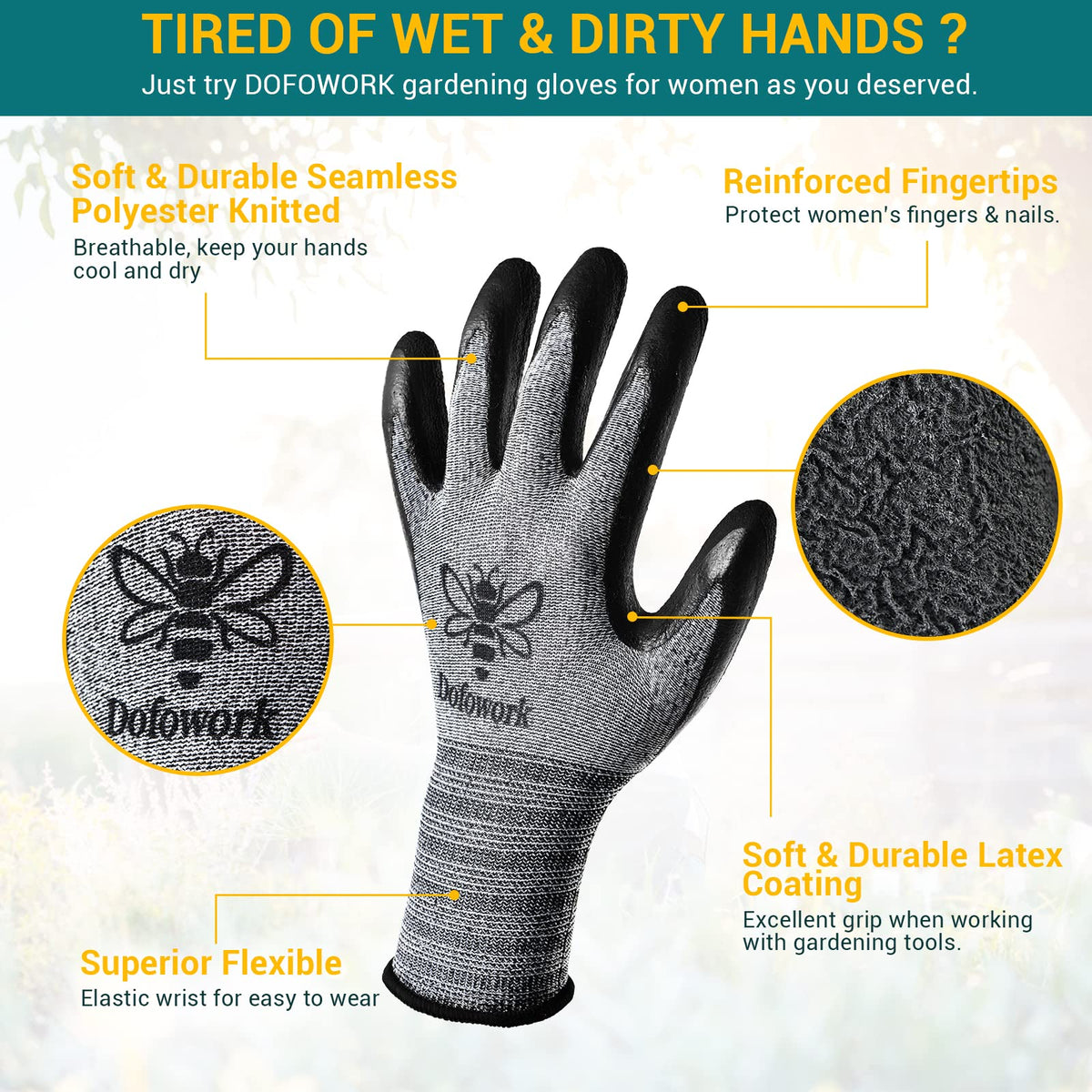 DOFOWORK gloves flexible fingertips enable precise planting and weeding.