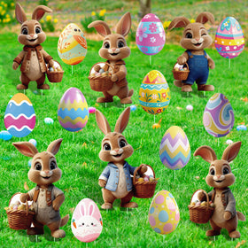 DOICAH Easter bunny outdoor decorations with six designs and ten eggs for vibrant yard appeal.