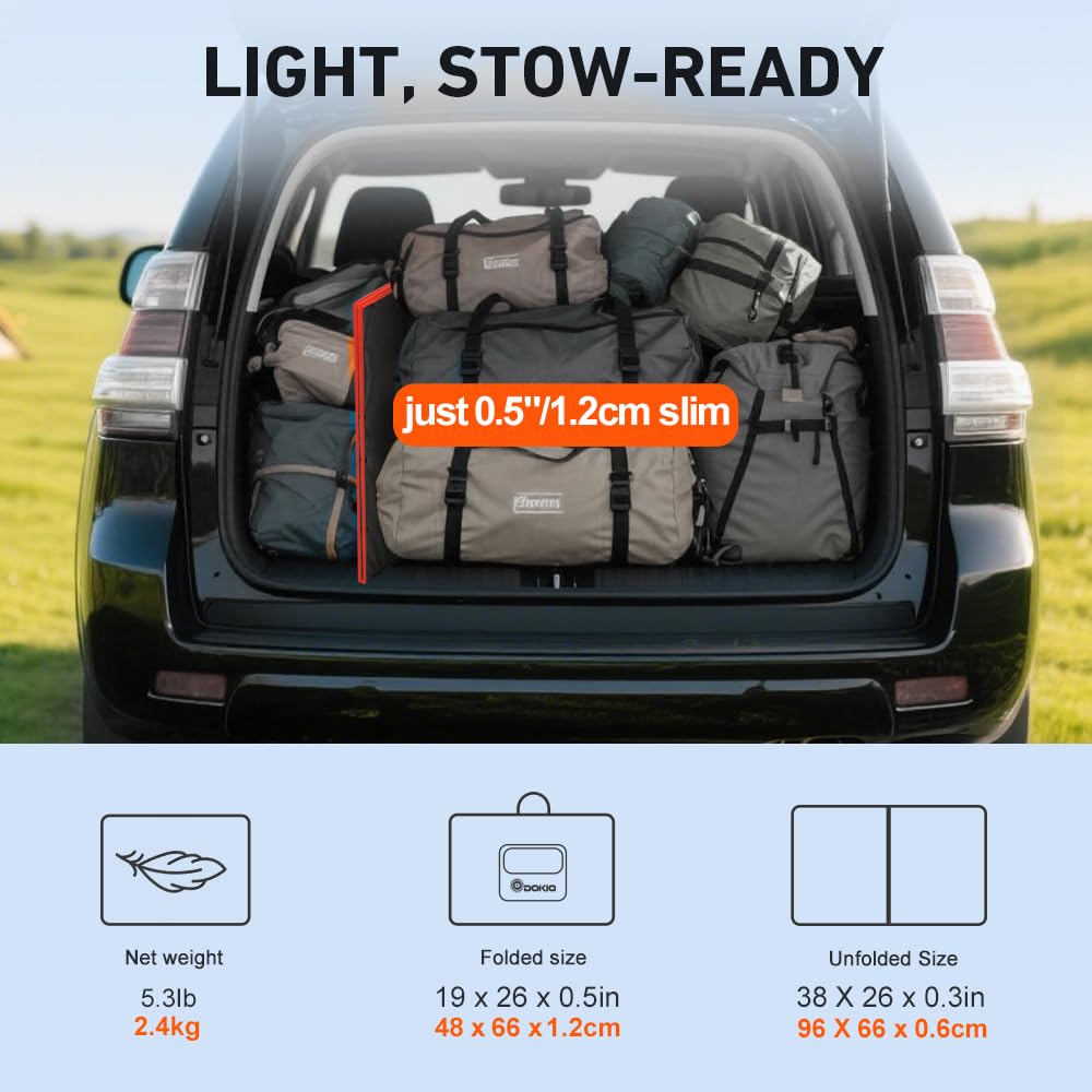 DOKIO panel closed for easy transport and storage in a vehicle