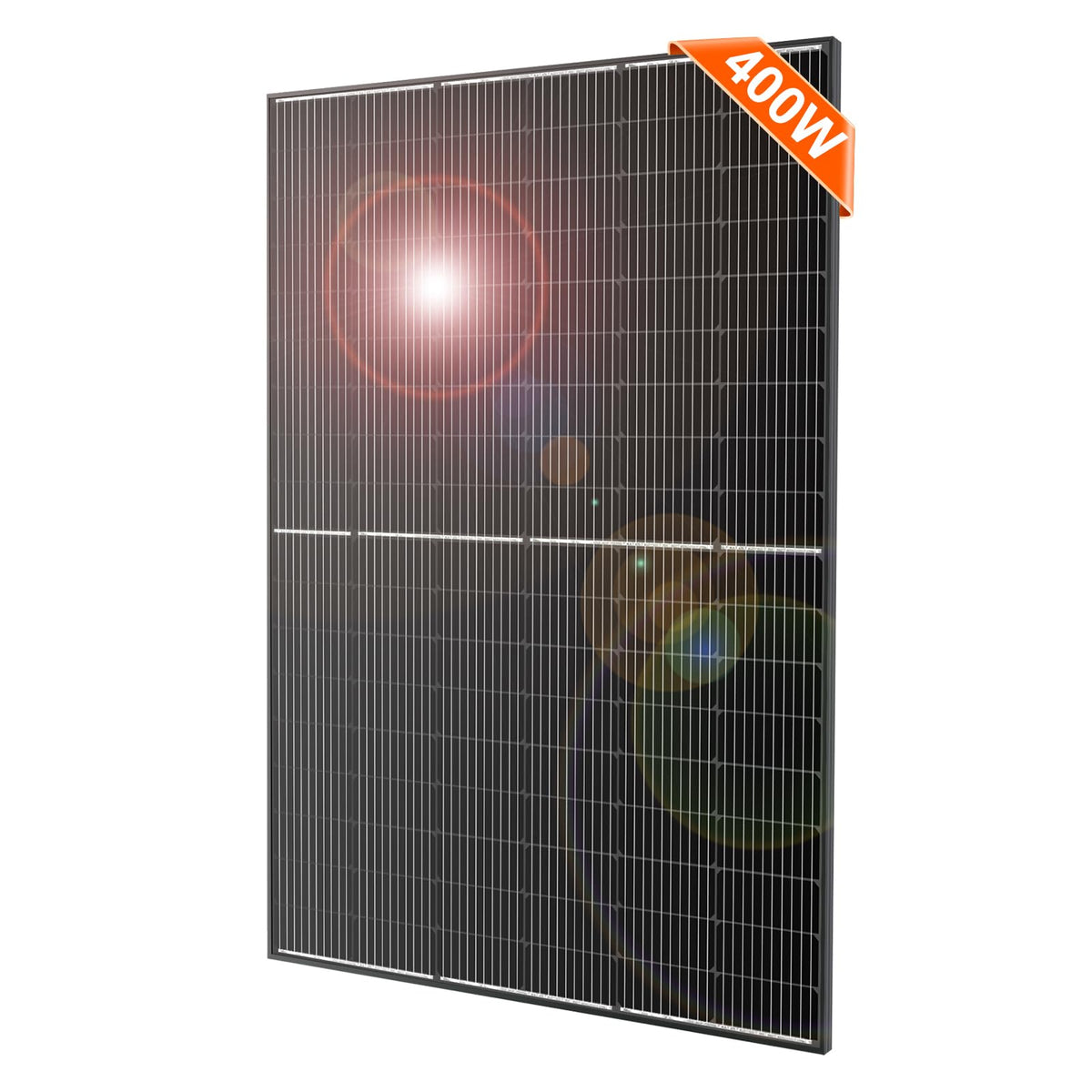 DOKIO 400W panel front view for steady off-grid charging